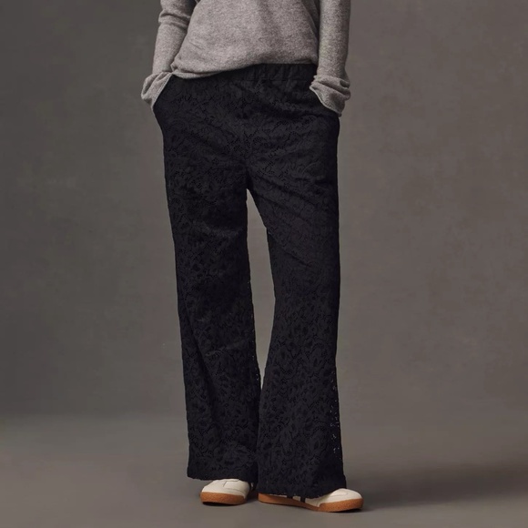 The Brooklin Lace Pull-On Track Pants by Maeve Anthropologie BLACK NWT - Picture 5 of 5